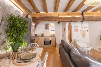 Cuisine ou kitchenette dans l'établissement Le Coconut 5 min du Zoo