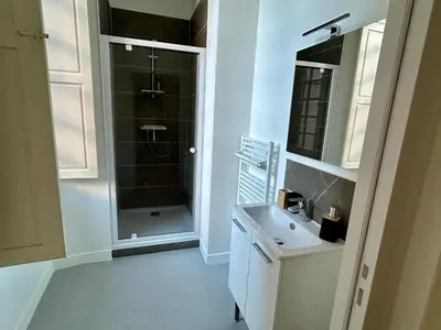 Salle de bains dans l'établissement Studio de plain pied rénové et lumineux, Beaufort-en-Anjou, proche de la Loire et de ses châteaux