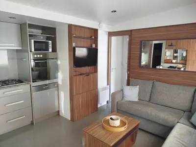 Cuisine ou kitchenette dans l'établissement Domaine de Dugny mobile home confortable