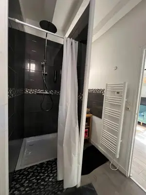 Salle de bains dans l'établissement T1 bis avec cour au pied des remparts, Vieux Mans
