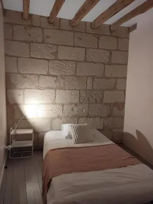 Un ou plusieurs lits dans un hébergement de l'établissement Logis troglodyte cosy & vue sur la Loire