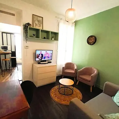 Télévision ou salle de divertissement dans l'établissement Le Joli Vert - T2 - Cosy - Wifi - TV - Lave-linge