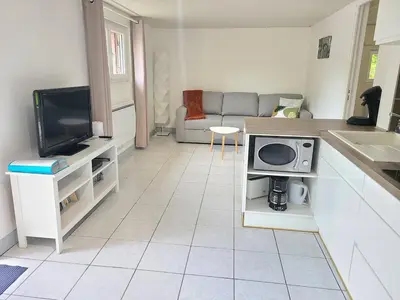 Télévision ou salle de divertissement dans l'établissement Charmant logement lumineux - Terrasse privee - Wifi