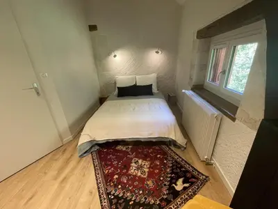Un ou plusieurs lits dans un hébergement de l'établissement Gîte de charme, jardin privé, proche Tours, animaux admis - FR-1-381-637