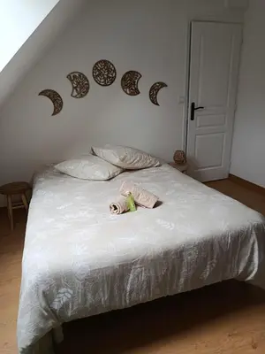 Un ou plusieurs lits dans un hébergement de l'établissement Location Chambres 15 min du Mans