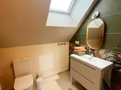 Salle de bains dans l'établissement Gîte à Manthelan : Confort et Charme, Jardin, Wi-Fi - FR-1-381-639