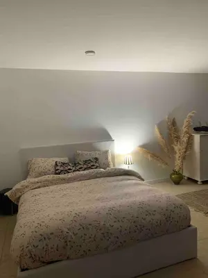 Un ou plusieurs lits dans un hébergement de l'établissement Grand studio cosy avec terrasse