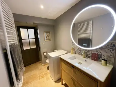 Salle de bains dans l'établissement Charmant studio tout équipé au cœur de Vallères - FR-1-381-643