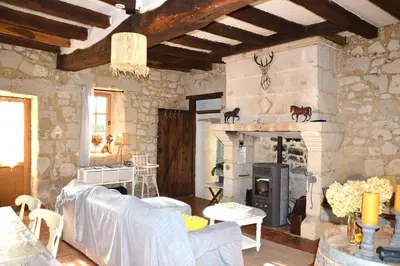Un ou plusieurs lits dans un hébergement de l'établissement Gite la Poitevinière, jardin, barbecue, proche Saumur, 7 couchages