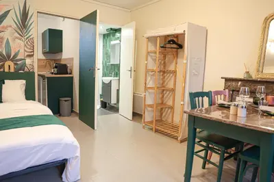 Cuisine ou kitchenette dans l'établissement Le Studio Vert