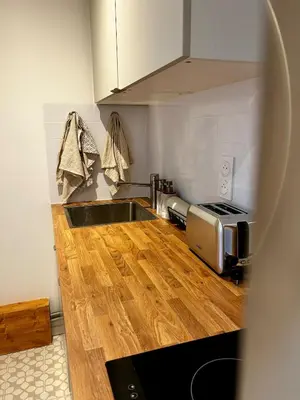 Cuisine ou kitchenette dans l'établissement Cosy 24 - Le Mans City Center