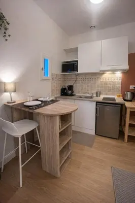 Cuisine ou kitchenette dans l'établissement Studio lumineux - Balcon - Bureau - Gare a proximité