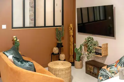 Télévision ou salle de divertissement dans l'établissement Murmures Cactus, Spa & Sauna à Blois
