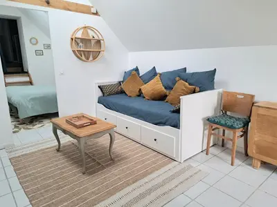 Coin salon dans l'établissement One bedroom flat with a view