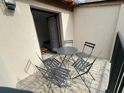 Balcon ou terrasse dans l'établissement Appartement terrasse en ville