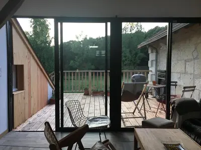 Balcon ou terrasse dans l'établissement studio avec terrasse Abbaye d'Aiguevive