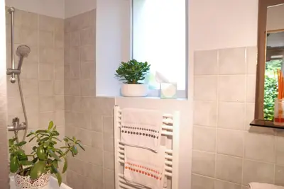 Salle de bains dans l'établissement Gîtes Les Closeaux