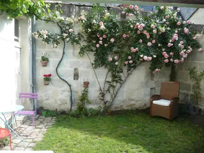 Jardin de l'établissement Cosy Flat 2 eme étage vue château Loire à velo