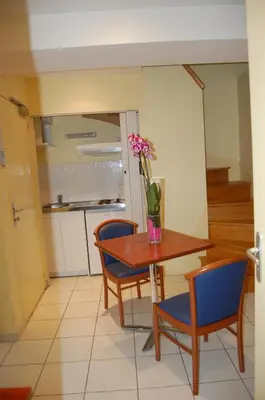 Cuisine ou kitchenette dans l'établissement Appart'hôtel La Suze sur Sarthe