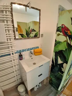 Salle de bains dans l'établissement Gîte OZOO