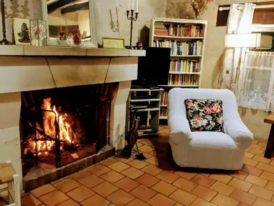 Coin salon dans l'établissement Maison Authentique avec Parc, Cheminée et Équipements Modernes au Cœur de la Vallée de la Loire - FR-1-381-468