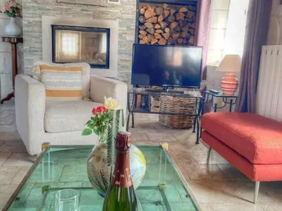 Télévision ou salle de divertissement dans l'établissement Gîte de charme XVIIe siècle avec jardin clos, balnéo, terrasse panoramique et WIFI près du Château de Villandry - FR-1-381-471