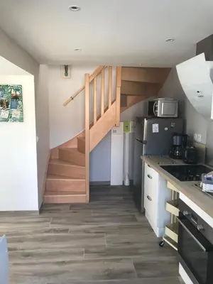 Cuisine ou kitchenette dans l'établissement Gîte Bambou