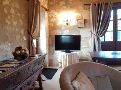 Télévision ou salle de divertissement dans l'établissement Château de Salvert - 4 Gîtes - 32 personnes