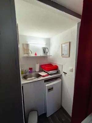 Cuisine ou kitchenette dans l'établissement Studio Les coquelicots