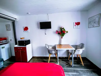 Cuisine ou kitchenette dans l'établissement Studio Les coquelicots