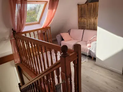 Un ou plusieurs lits dans un hébergement de l'établissement Gîte Évasion idyllique à l'étage près zoo-chateaux