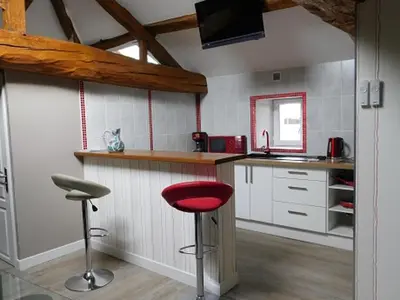 Cuisine ou kitchenette dans l'établissement Maison accueillante à Mouterre-Silly avec jardin et cheminée