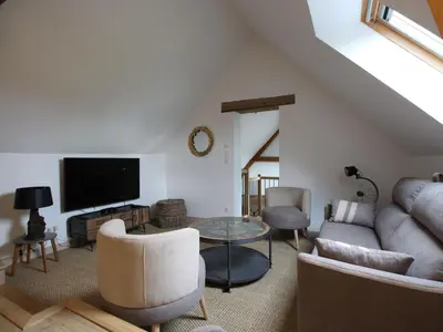 Coin salon dans l'établissement Gîte de charme proche du Mans pour 6 pers., commerces à pied, tout équipé - FR-1-410-258