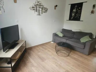 Télévision ou salle de divertissement dans l'établissement Appart T2 avec cour