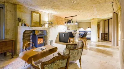 Cuisine ou kitchenette dans l'établissement Le Clos Baudoin B&B Troglo