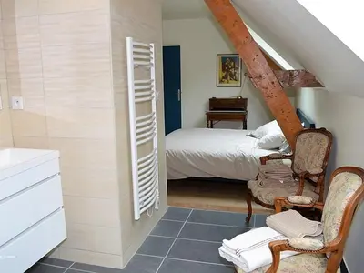 Un ou plusieurs lits dans un hébergement de l'établissement Gîte élégant en Touraine avec jardin clos et WIFI - FR-1-381-505