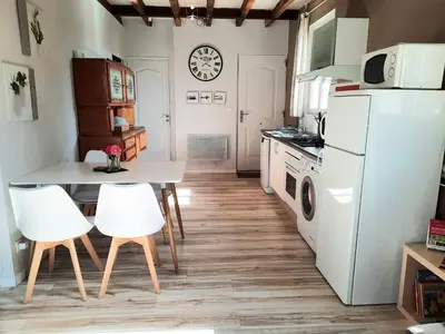 Cuisine ou kitchenette dans l'établissement Gîte charmant 4 pers avec jardin privé, proche Saumur et bords de Loire, tout inclus - FR-1-622-5