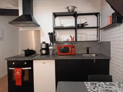 Cuisine ou kitchenette dans l'établissement Charmant studio dans le Vieux Tours