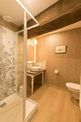 Salle de bains dans l'établissement La Lirosane, 3 studios, 3,7km du Zoo, Centre-ville