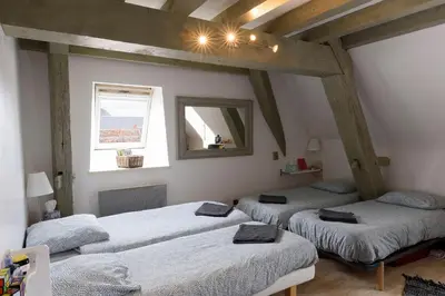 Un ou plusieurs lits dans un hébergement de l'établissement La Lirosane, 3 studios, 3,7km du Zoo, Centre-ville