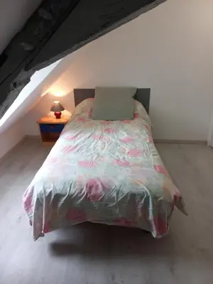 Un ou plusieurs lits dans un hébergement de l'établissement Agréable maison de ville au coeur de Chinon