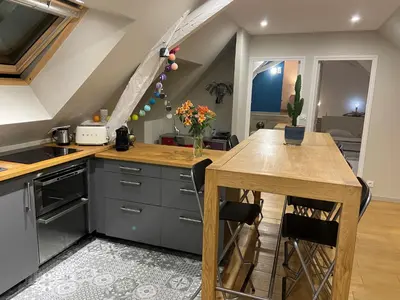 Cuisine ou kitchenette dans l'établissement Appartement du Château de la Caillerie