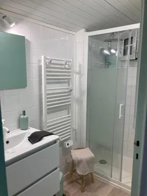 Salle de bains dans l'établissement Maison au bord du Loir