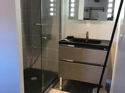 Salle de bains dans l'établissement Gîte charmant près du circuit du Mans, 12 pers., 5 ch., rénové avec 3 sdb, nature et attractions proches - FR-1-410-342