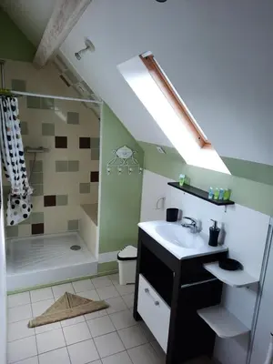 Salle de bains dans l'établissement La Maison Genevier - Chambre La Family