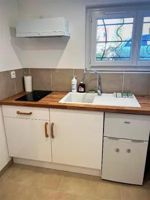 Cuisine ou kitchenette dans l'établissement Studio Le Plum'Art, 10mn Zoo de Beauval avec jardin