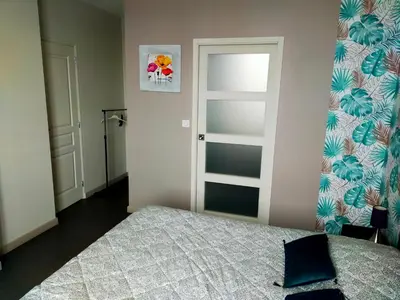 Un ou plusieurs lits dans un hébergement de l'établissement Jolie maison atypique à Montrichard