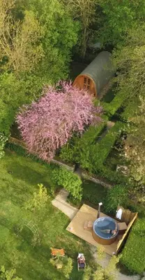 Jardin de l'établissement Cabane en bois avec bain nordique