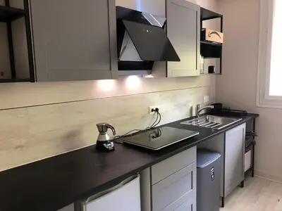 Cuisine ou kitchenette dans l'établissement Studio Comtes du Maine