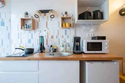 Cuisine ou kitchenette dans l'établissement SUPERLOGIS BLOIS-LE PITAYA- HYPERCENTRE STUDIO- Classé 3Etoiles